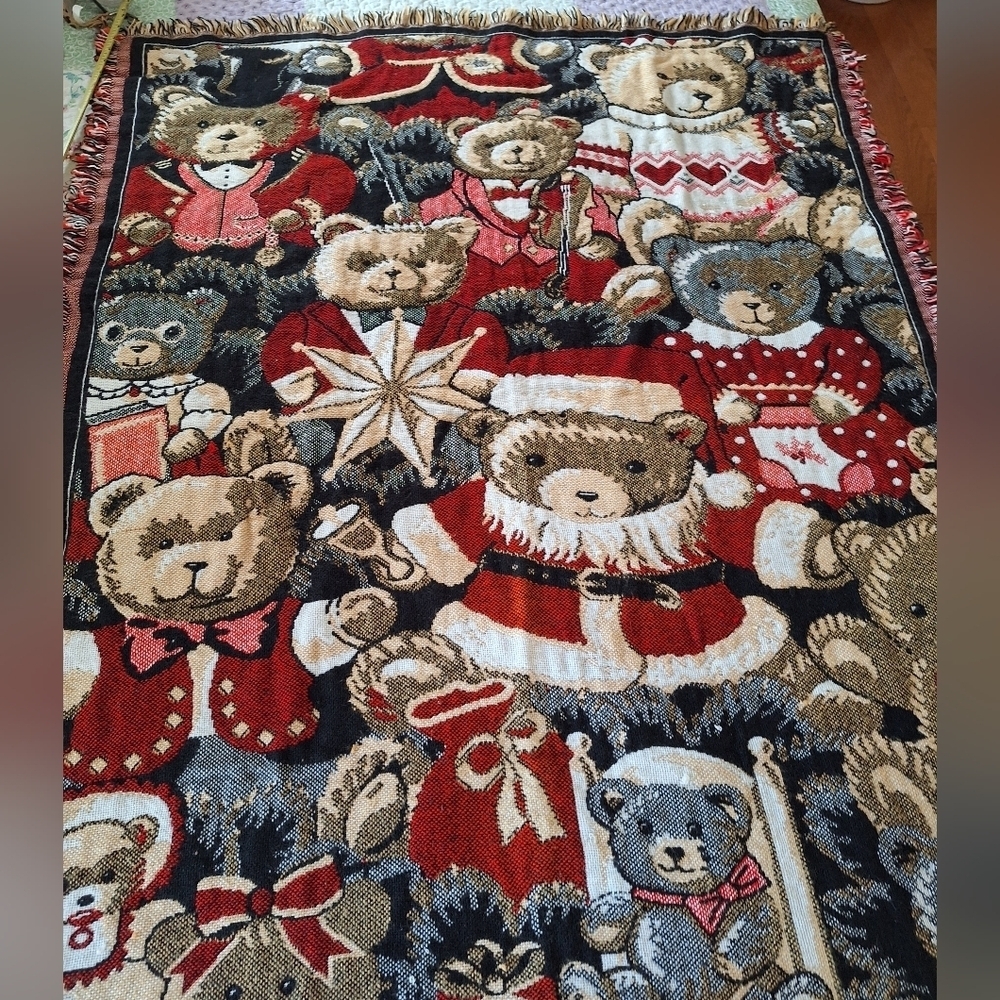 Festive Teddy Bear Tapestry Blanket